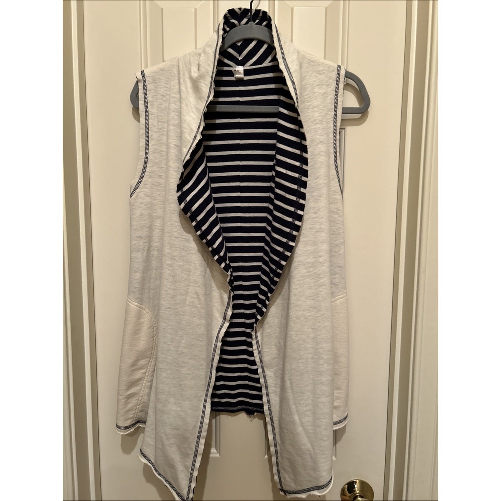Matilda Jane Women's Full Moon Reversible Vest Navy Blue Cream Stripe Size Med